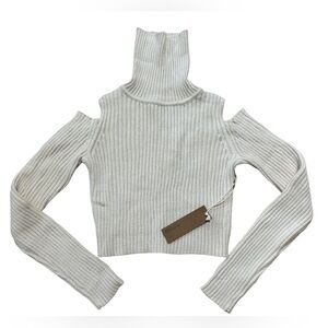 Dreamers By Debut Cut Out Ribbed Funnel Neck Sweater Top Off White/Cream White
